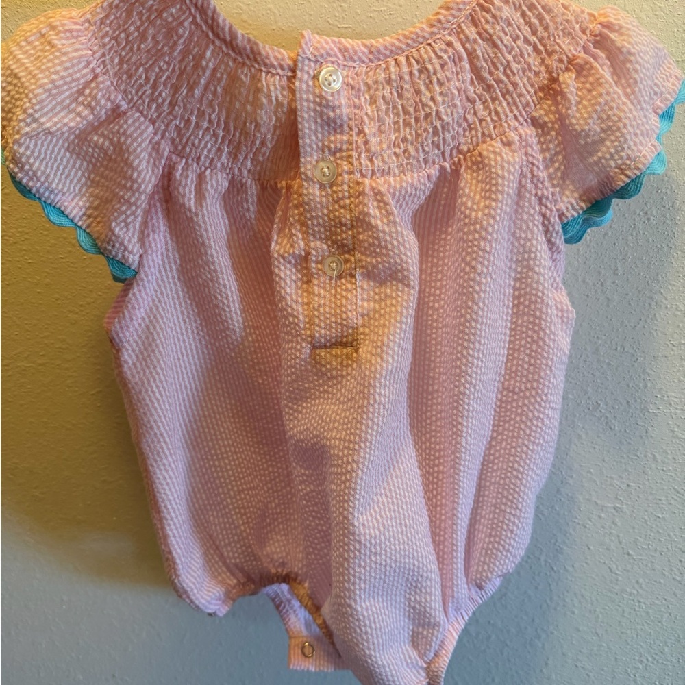 Mud Pie 1st Birthday Pink Baby Romper with Rainbow Details - Picture 2 of 3